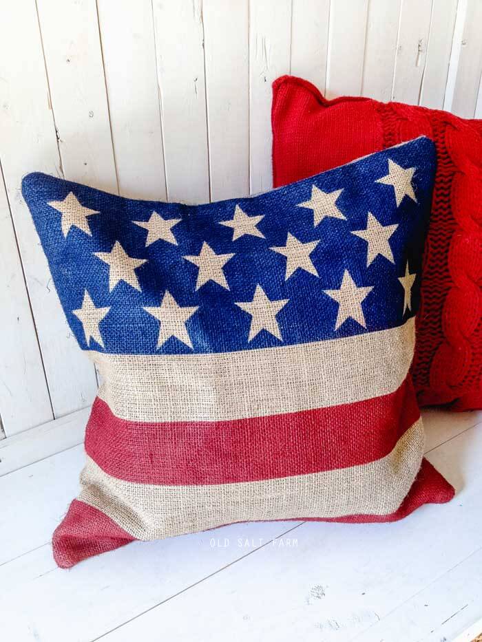Burlap Flag Pillow