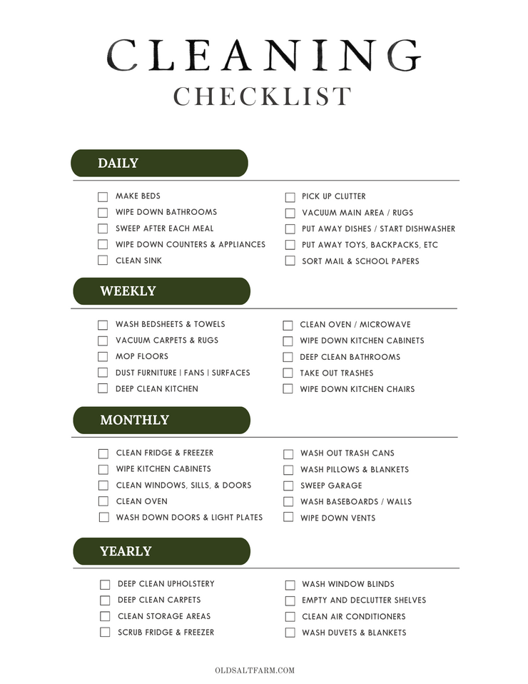 Easy Cleaning Schedule 