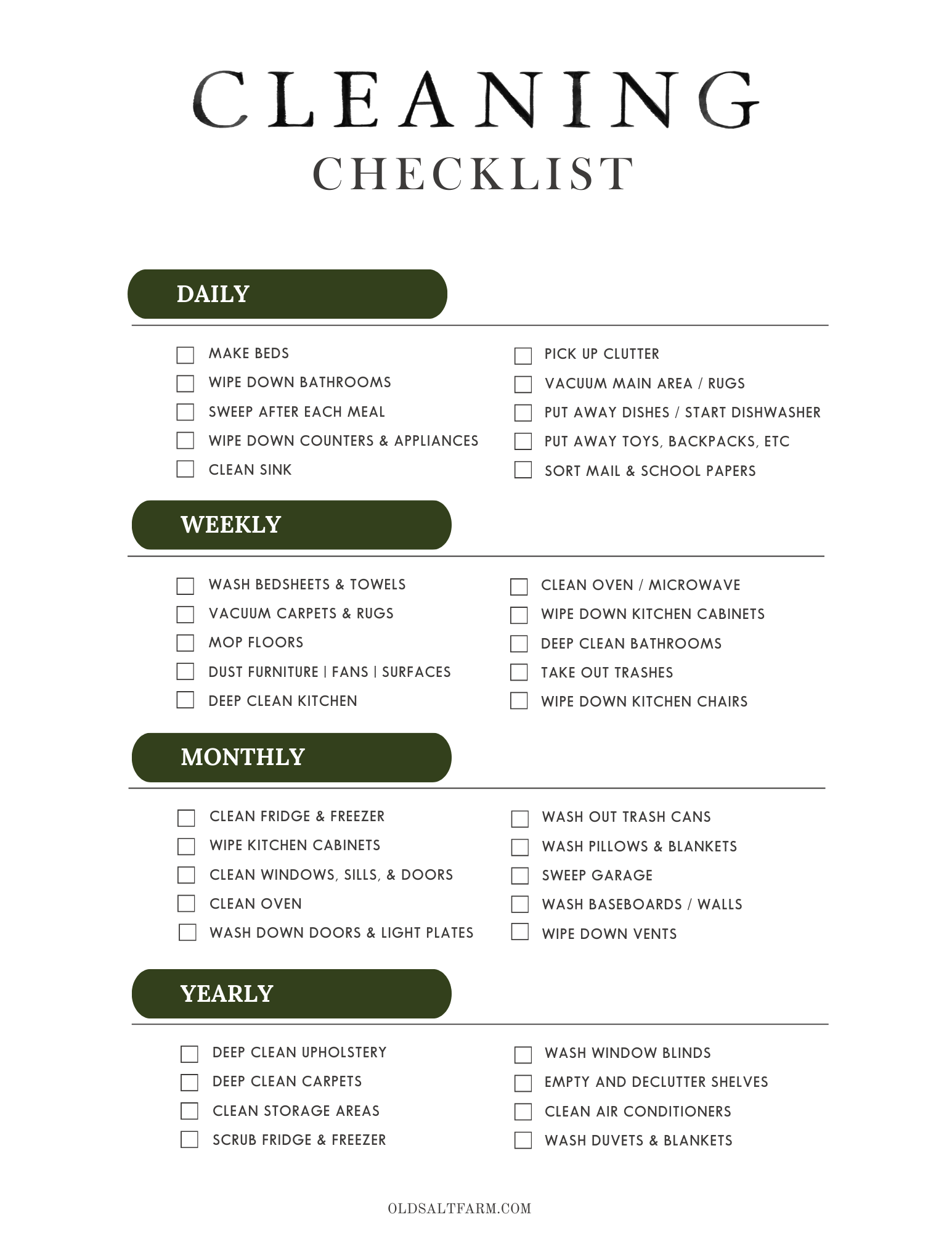Easy Cleaning Schedule