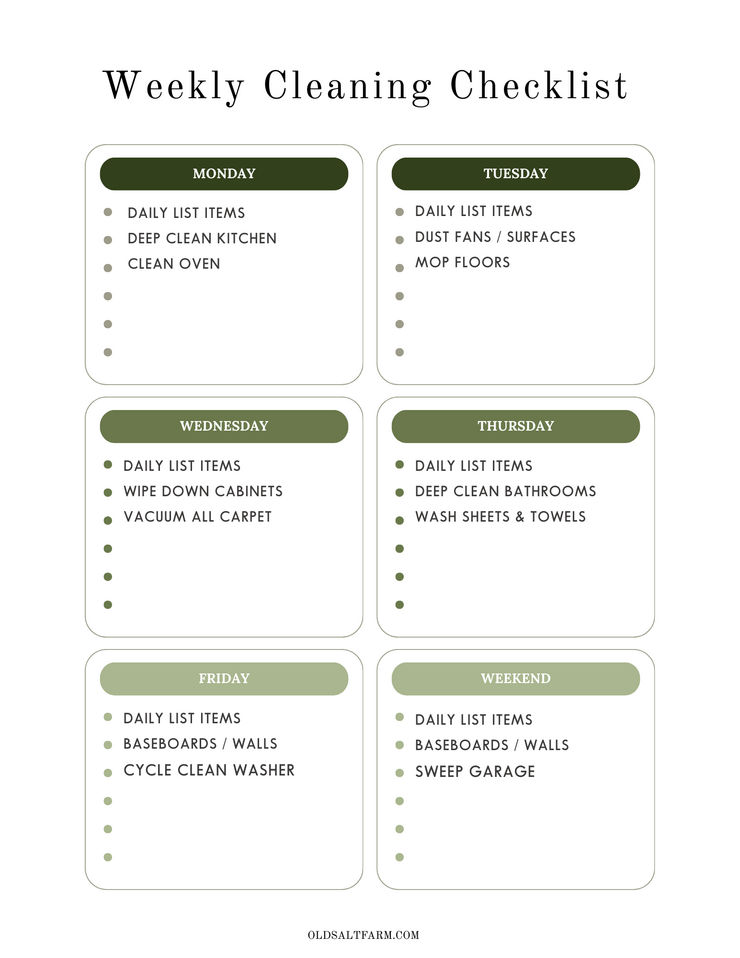 Easy Cleaning Schedule 