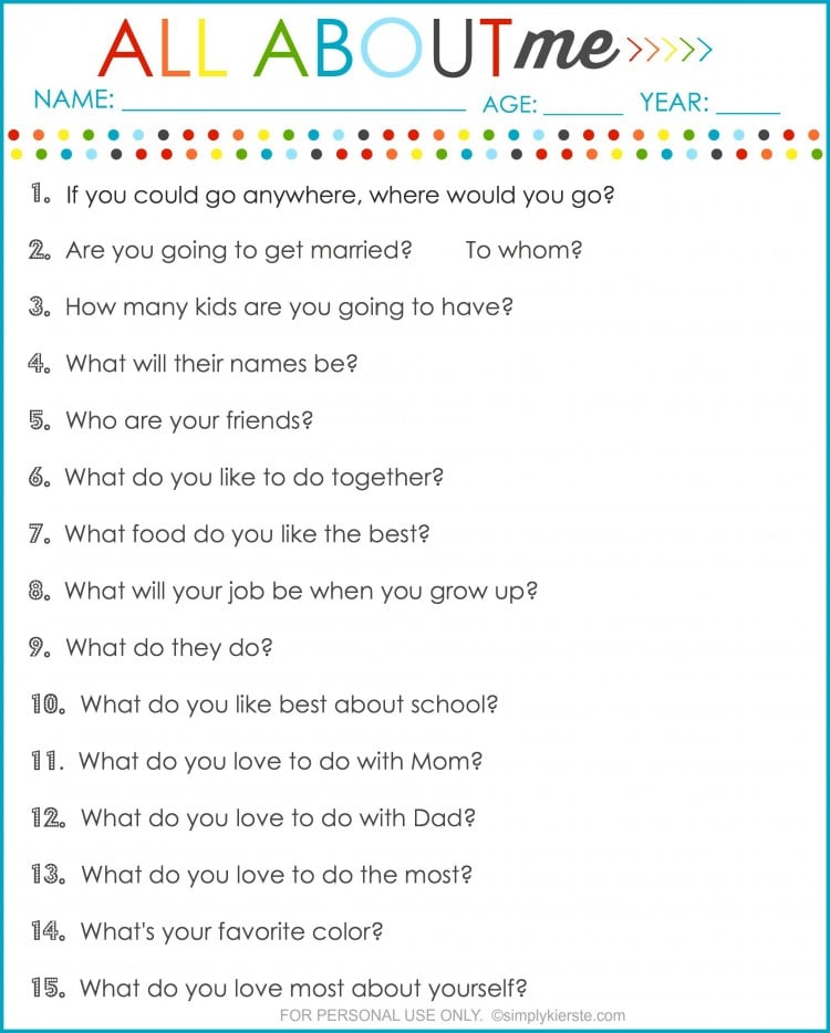 All About Me Interview Questions for Kids | oldsaltfarm.com