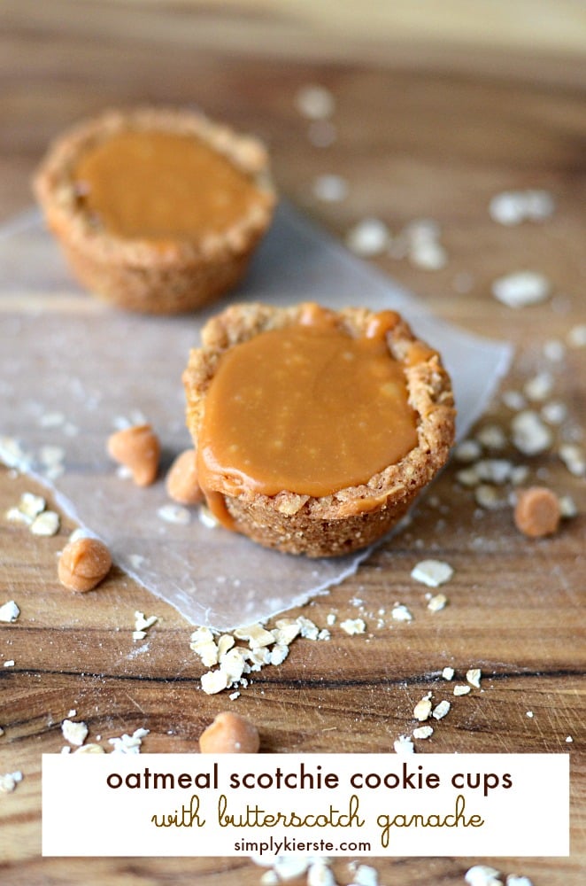 Oatmeal scotchie cookie cups with butterscotch ganache