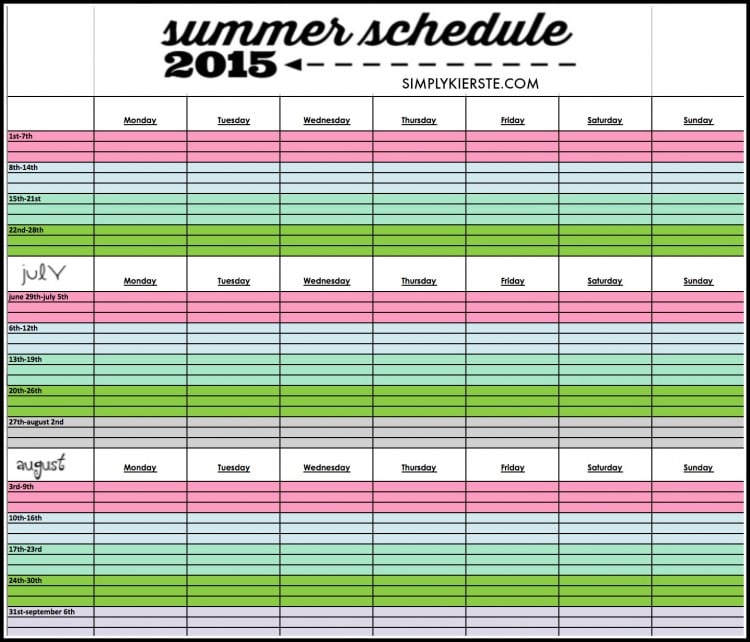 Keep your summers organized with the printable 2015 Summer Schedule | free printable | oldsaltfarm.com