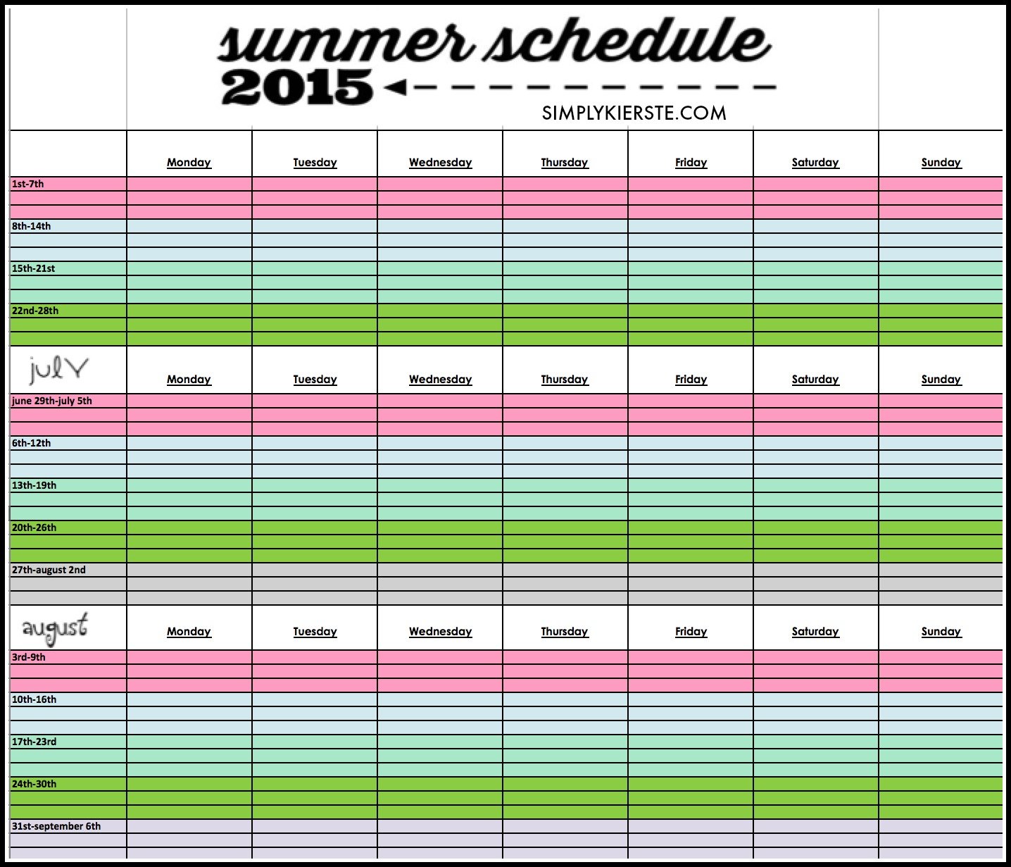 Make your summer easier with a printable summer schedule & calendar 2015