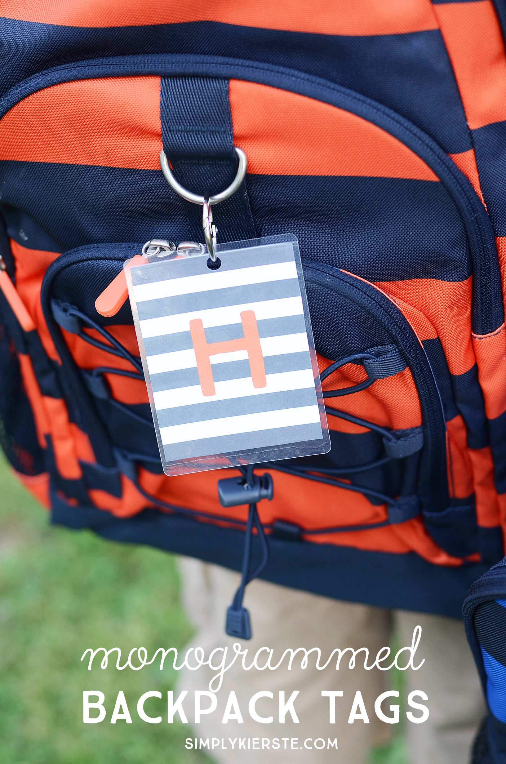 Monogrammed backpack tags