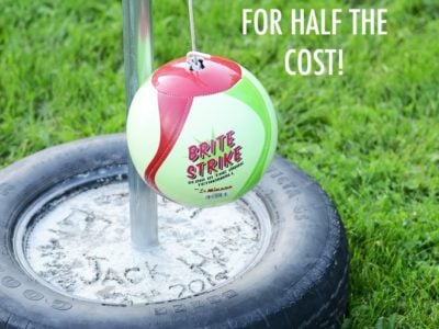 How To Make Your Own DIY Tetherball Set For Half the Cost! #tetherball #outdoorfun #backyardideas #outdoorideas #outdoorspaces #outdoorgames #diytetherball #diybackyardgames #diybackyardfun #backyardfun #budgetbackyard