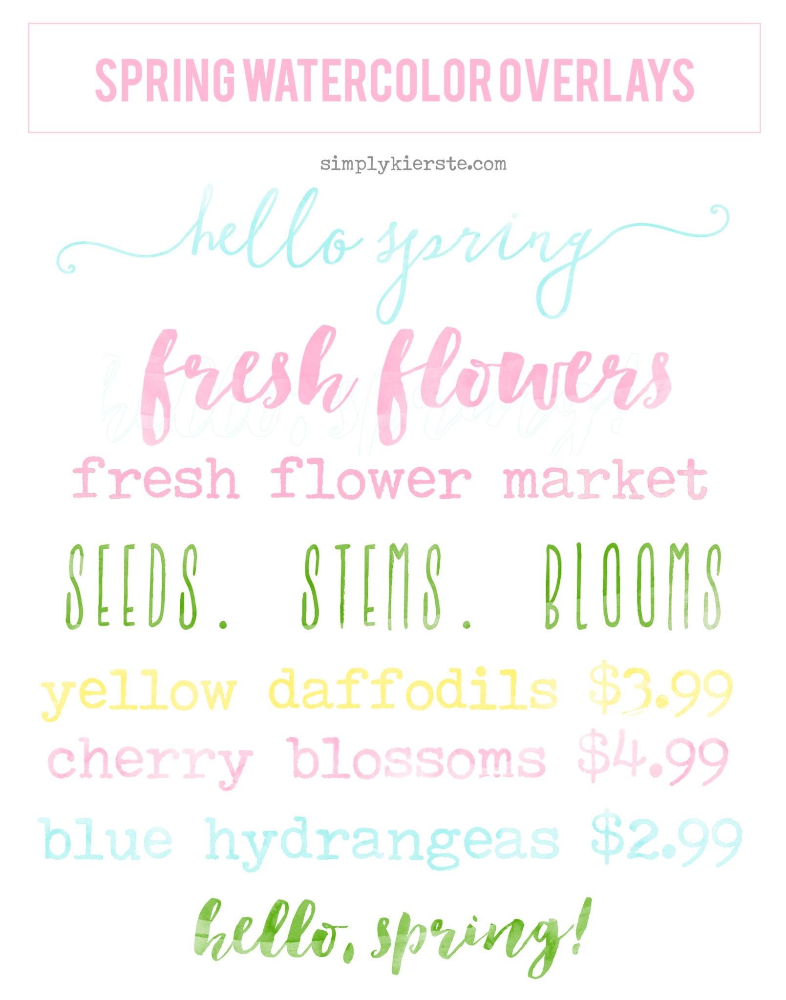Watercolor Spring Overlays