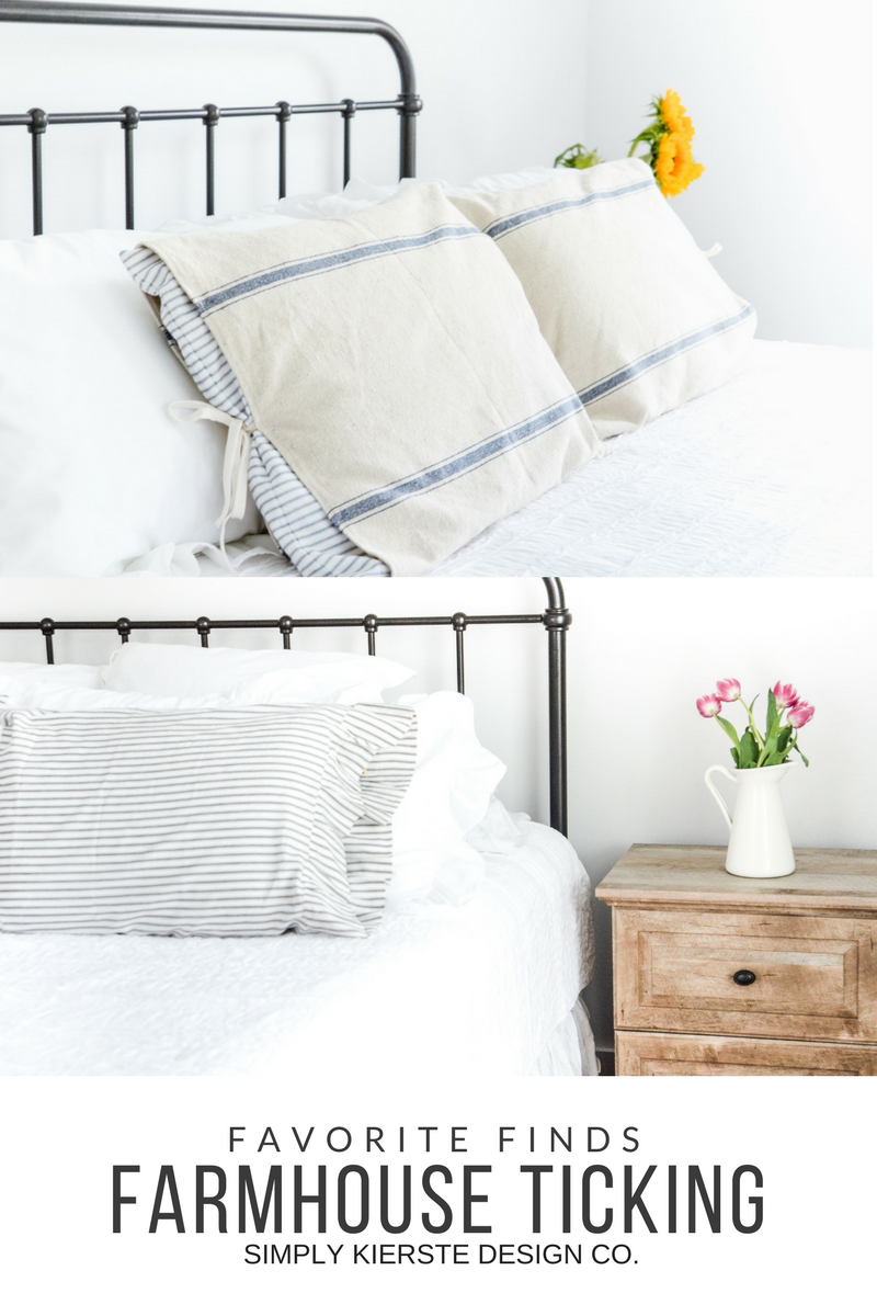 A collection of favorite farmhouse ticking...pillowcases, pillow covers, bedskirts, and more! | oldsaltfarm.com