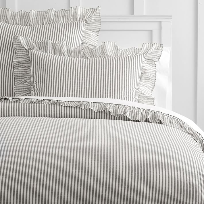 A collection of favorite farmhouse ticking...pillowcases, pillow covers, bedskirts, and more! | oldsaltfarm.com