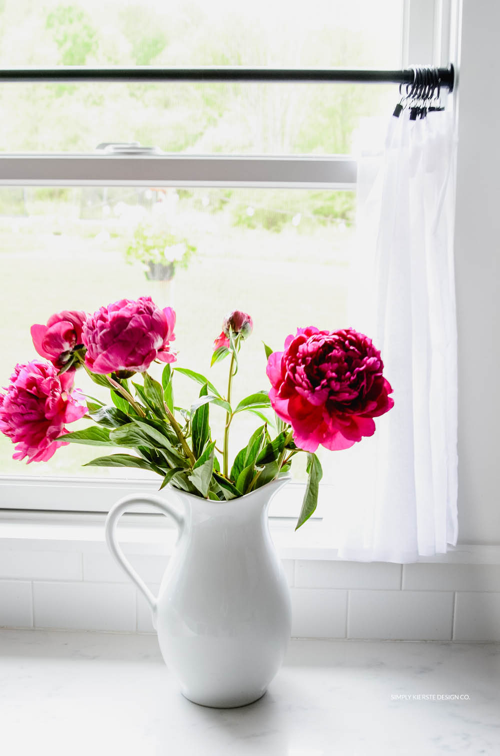 ink peonies summer flowers white curtains