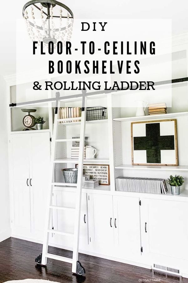 DIY Floor-to-Ceiling Bookshelves with Rolling Ladder