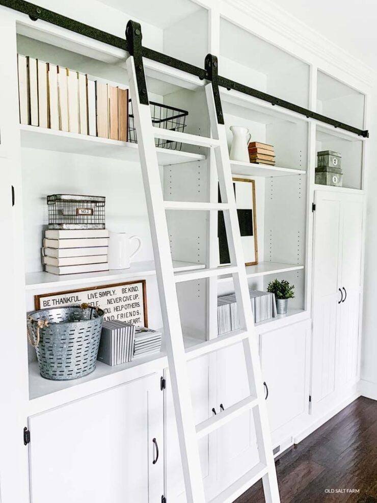 DIY Floor-to-Ceiling Bookshelves with Rolling Ladder 