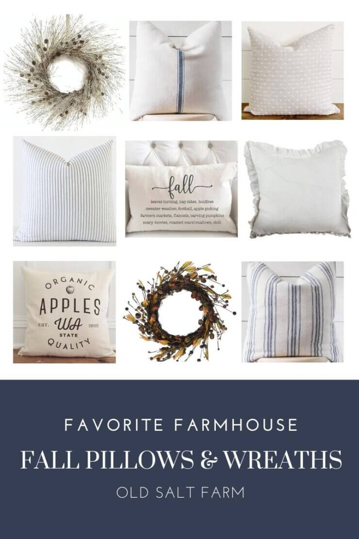 Neutral Farmhouse Fall Pillows & Wreaths