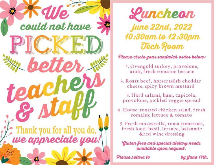 Floral Theme Teacher Appreciation Luncheon Invite